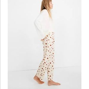 Madewell knit bedtime pajama pants cream brown polka dot womens size med…